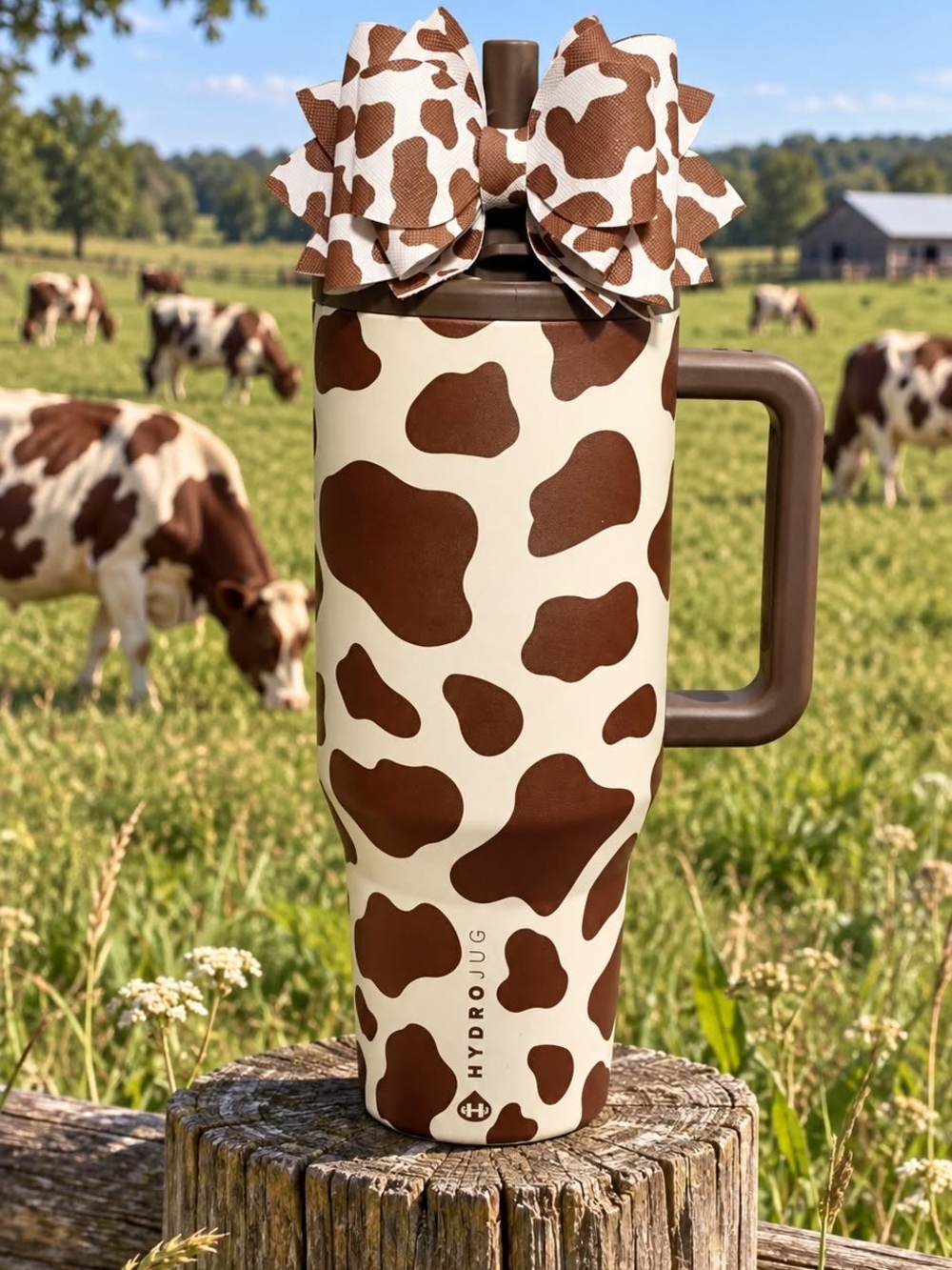 HydroJug 32 Oz Howdy NWOT Cow Print Insulated Tumbler with Handle